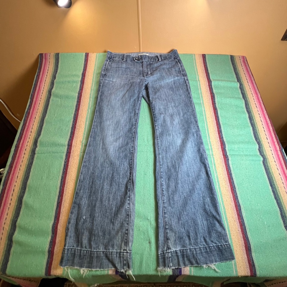 Gap 1969 Wide Leg Jeans Womens 6 Blue Denim Low Rise Frayed Hem Y2K Flare